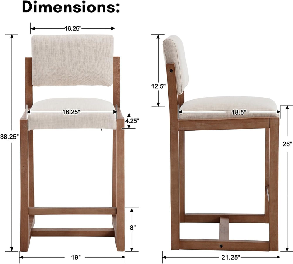 LukeAlon 26" Open Back Linen Counter Stools Set of 4, Beige