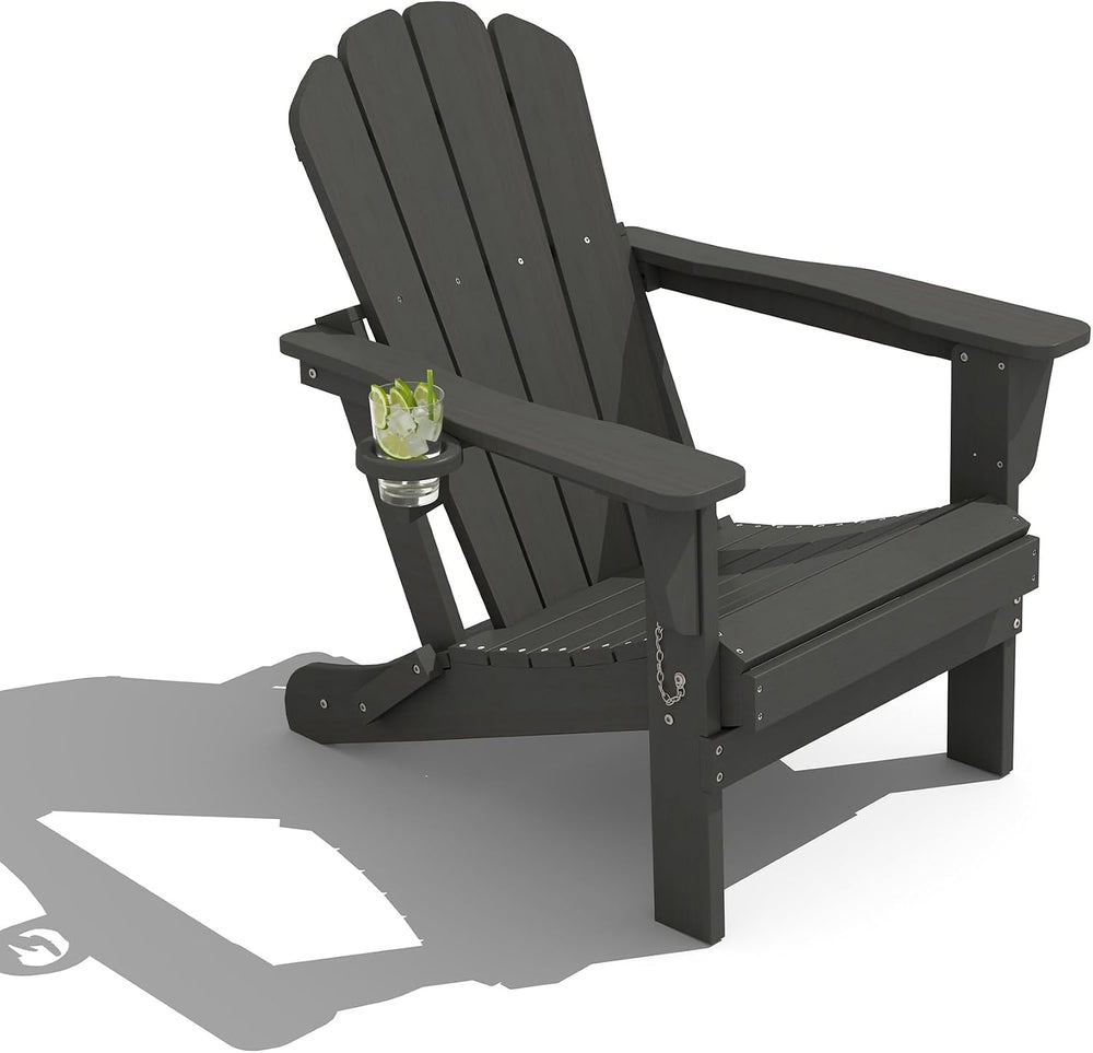 Domi Folding Adirondack Chair, HDPE All-Weather Adirondack Chairs with Cup Ho...