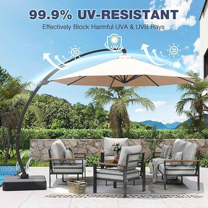 Aoxun 11 FT Cantilever Umbrella, Patio Large Aluminum Offset Umbrella Windpro...