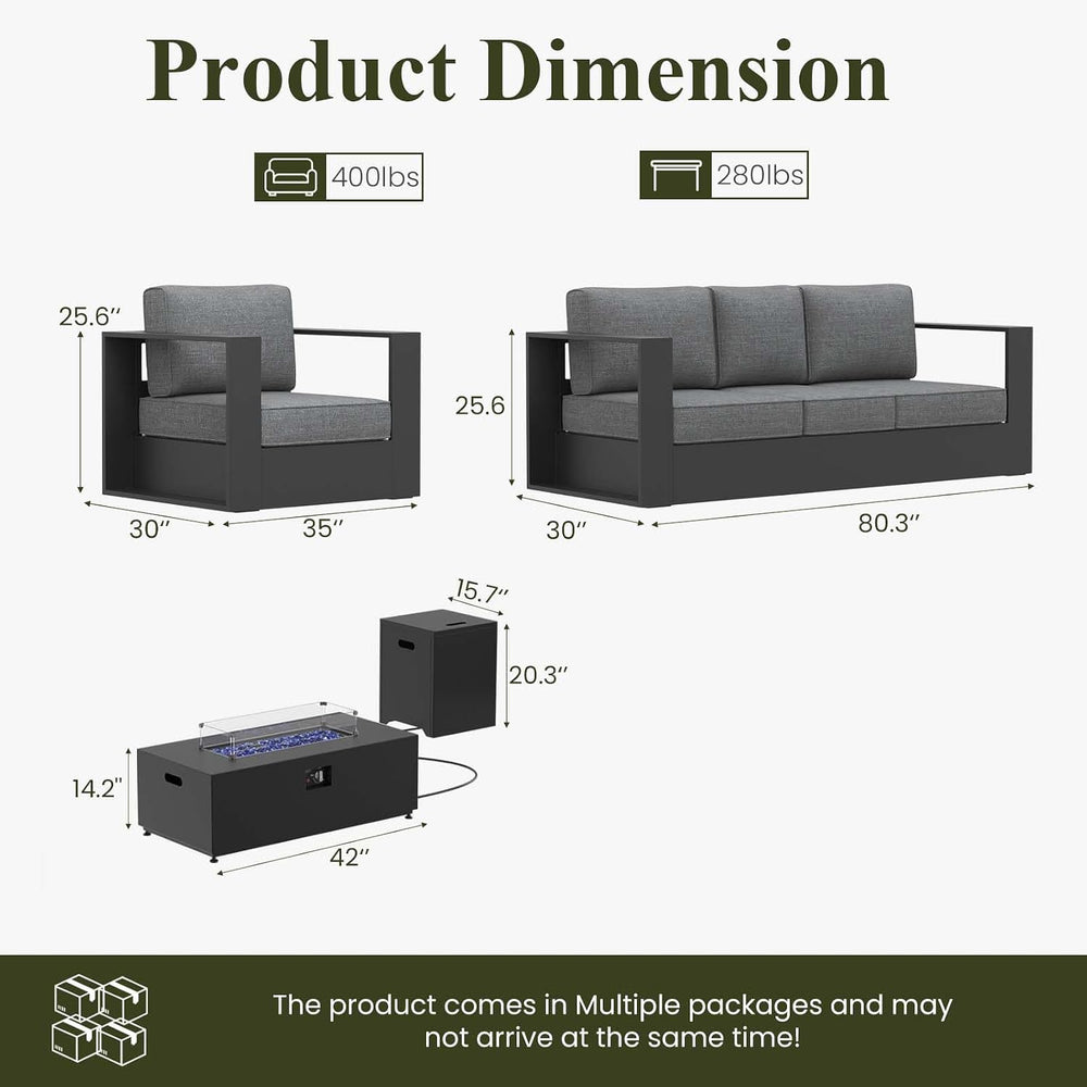 LayinSun 4 Piece Oversized Aluminum Outdoor Furniture Set with Fire Pit