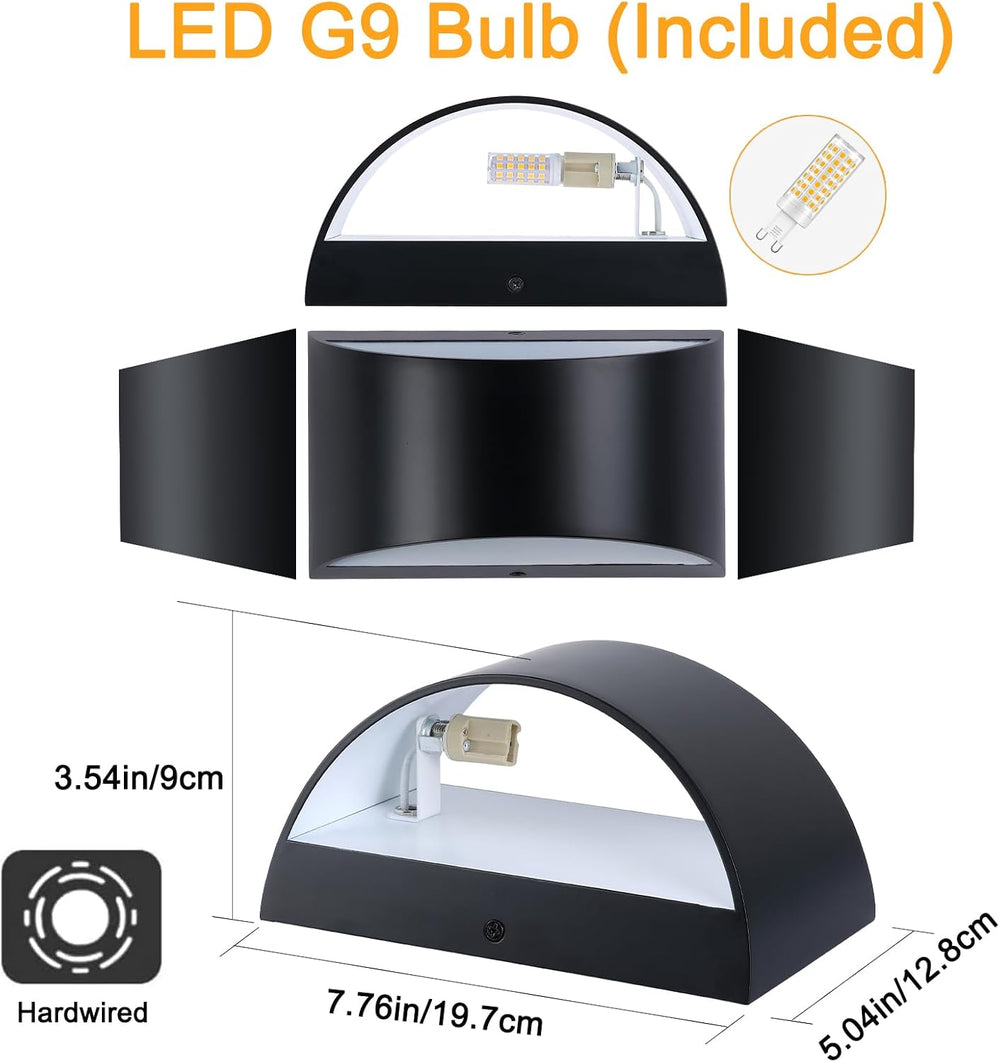 Black Modern LED Wall Sconce (with G9 Bulbs) Hardwired Indoor Wall Lights Set...