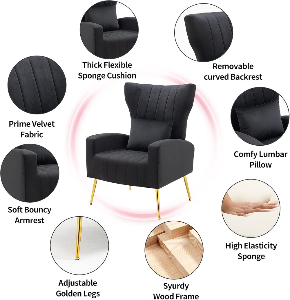 ZJhome Living Room Chairs Set of 2 Modern Velvet Accent Chairs with Lumbar Pi...