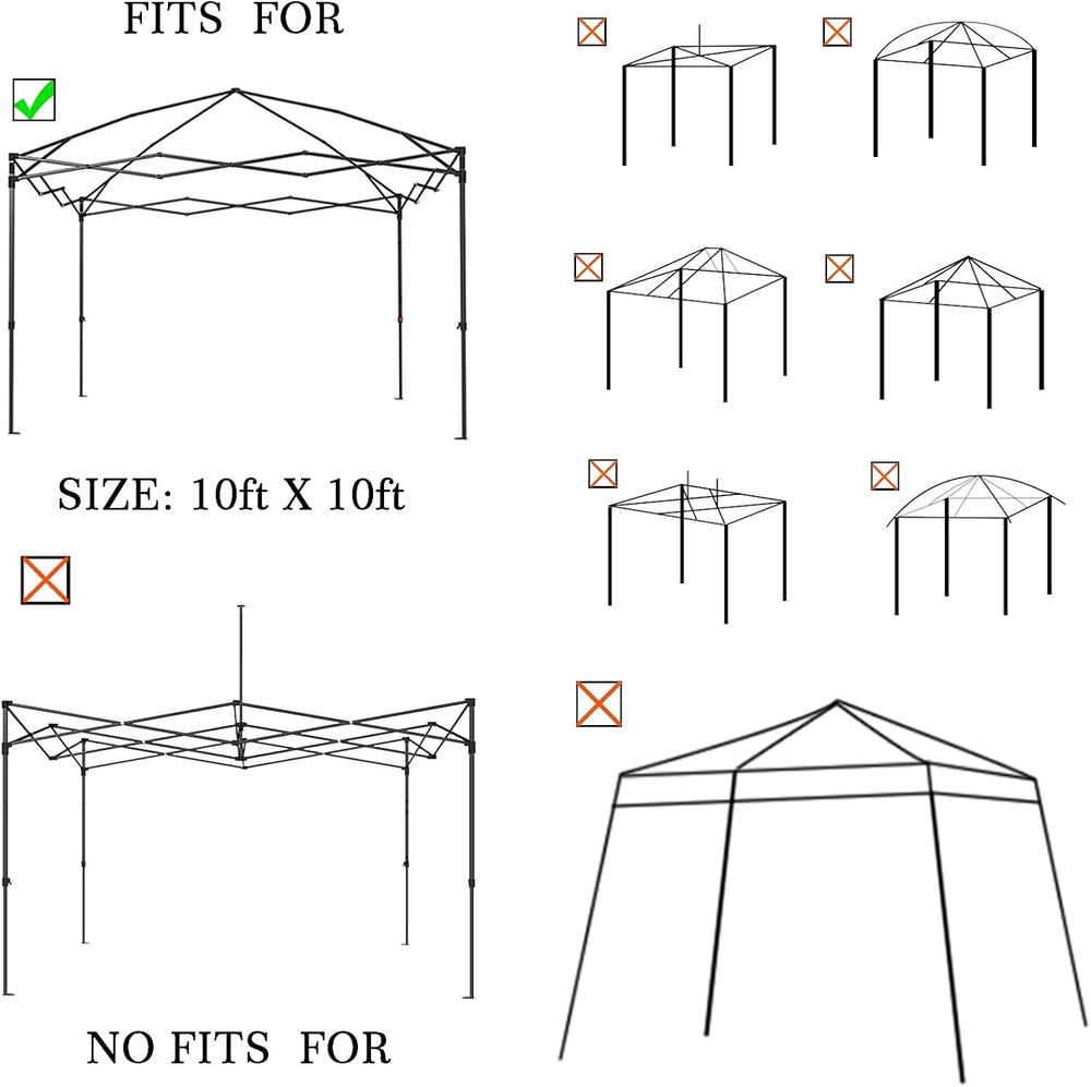Replacement Canopy Top, 10' x 10' Pop-Up Cover for Canopy Straight Le...