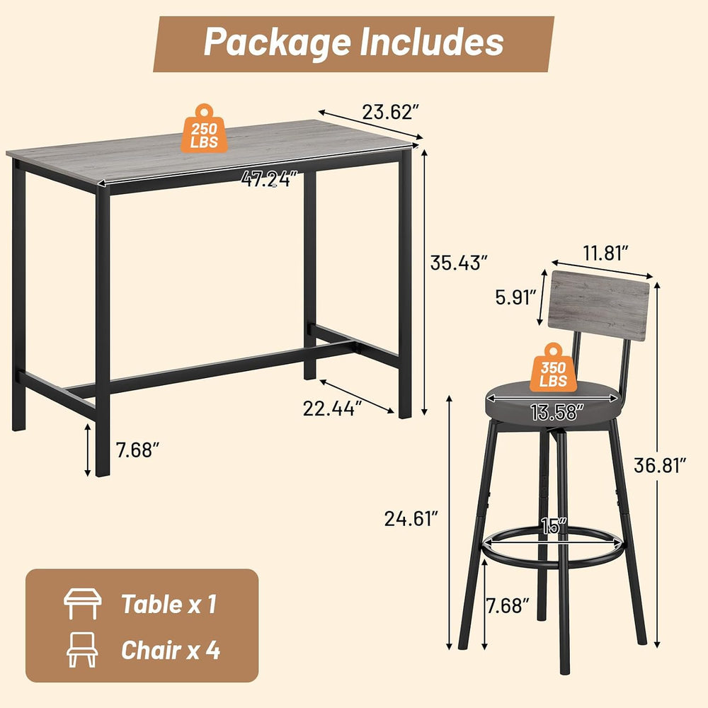 Zevemomo Dining Table Set for 4, 5-Piece Bar Table Set, Kitchen Table and Cha...