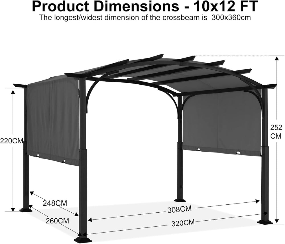 ABCCANOPY Arched Pergola 10'x12' with Retractable Sun Shade, Dary Gray