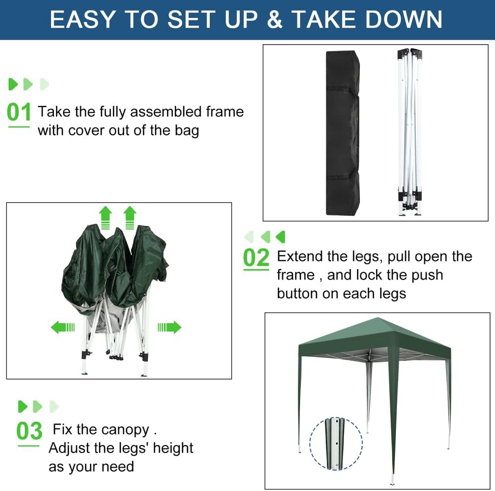 Outvita 6.5x6.5ft Pop Up Canopy Tent with Carry Bag Green