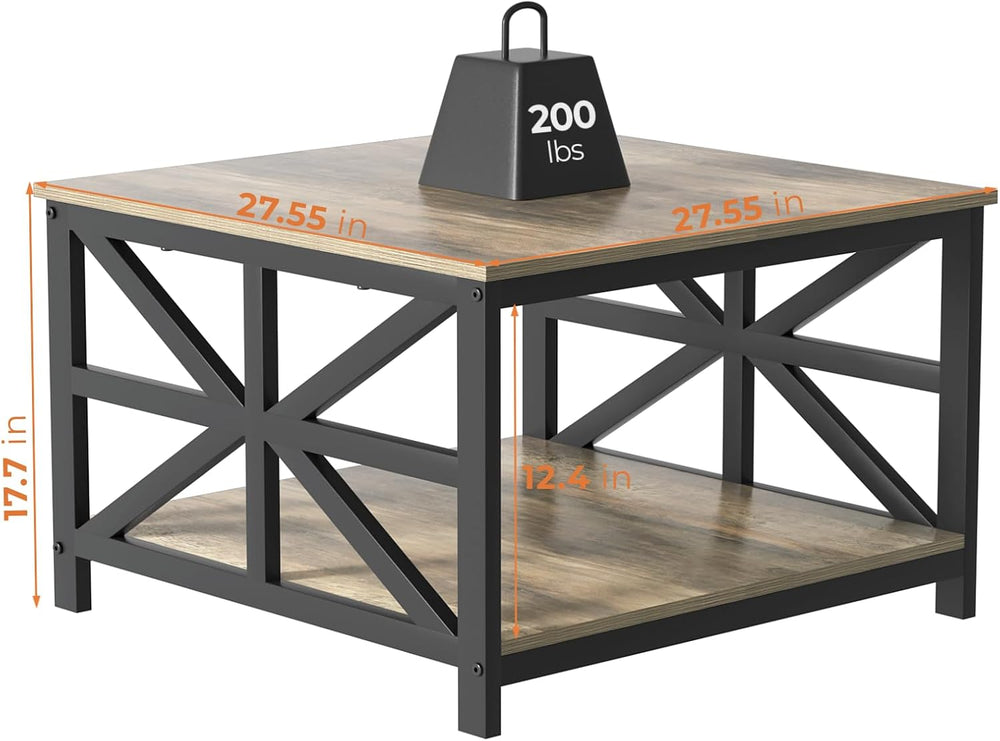 GreenForest 27.55 Inch Square Coffee Table with 2 Tier Storage