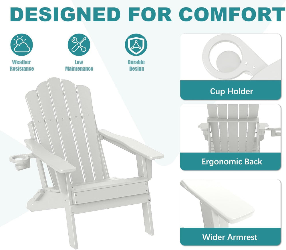 FOOWIN Adirondack Chair Set of 4, Folding HDPE Patio Chairs with Cup Holder, ...