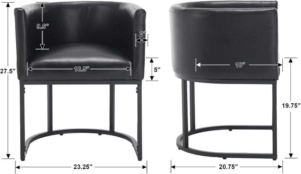 HNY Mid Century Modern Upholstered Barrel Black Dining Chairs with Arms Set o...