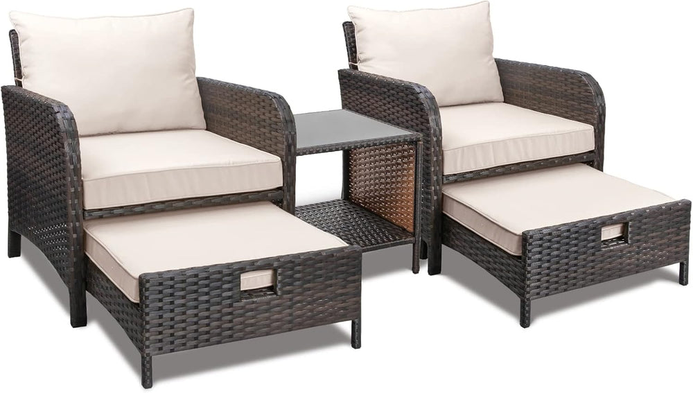 LEVELEVE Balcony Furniture 5 Piece Patio Conversation Set, PE Wicker Rattan O...