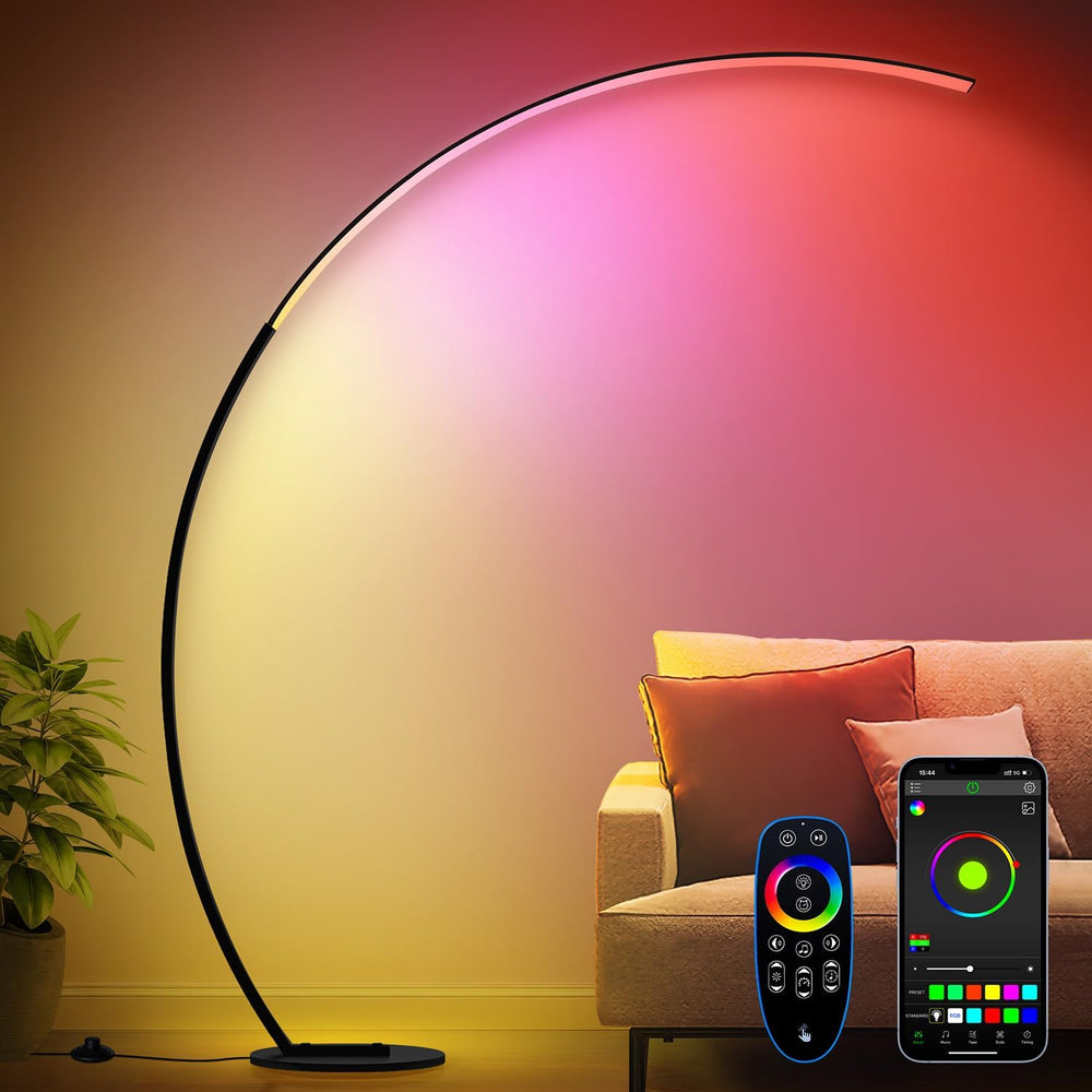 RGB Floor Lamp with 3 Color Temperatures, Ultra Bright 1800LM Smart Arc LED F...