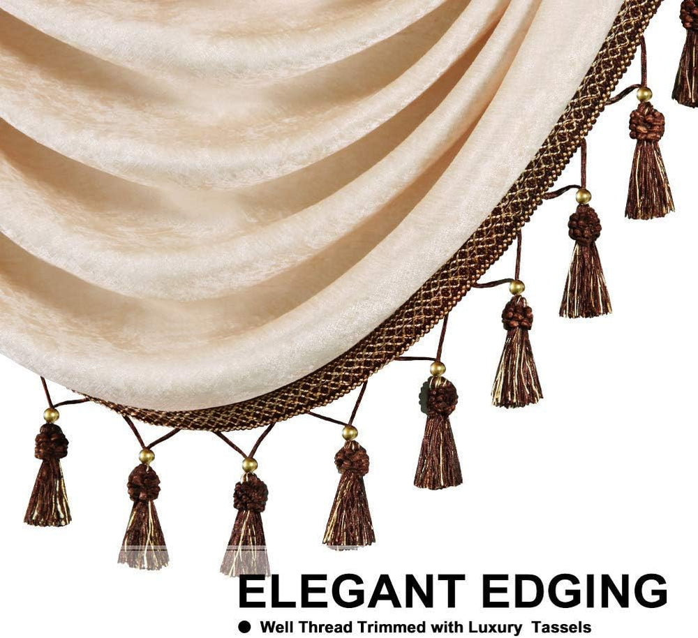 ELKCA Beige Chenille Window Curtains Valance for Living Room Waterfall Valanc...
