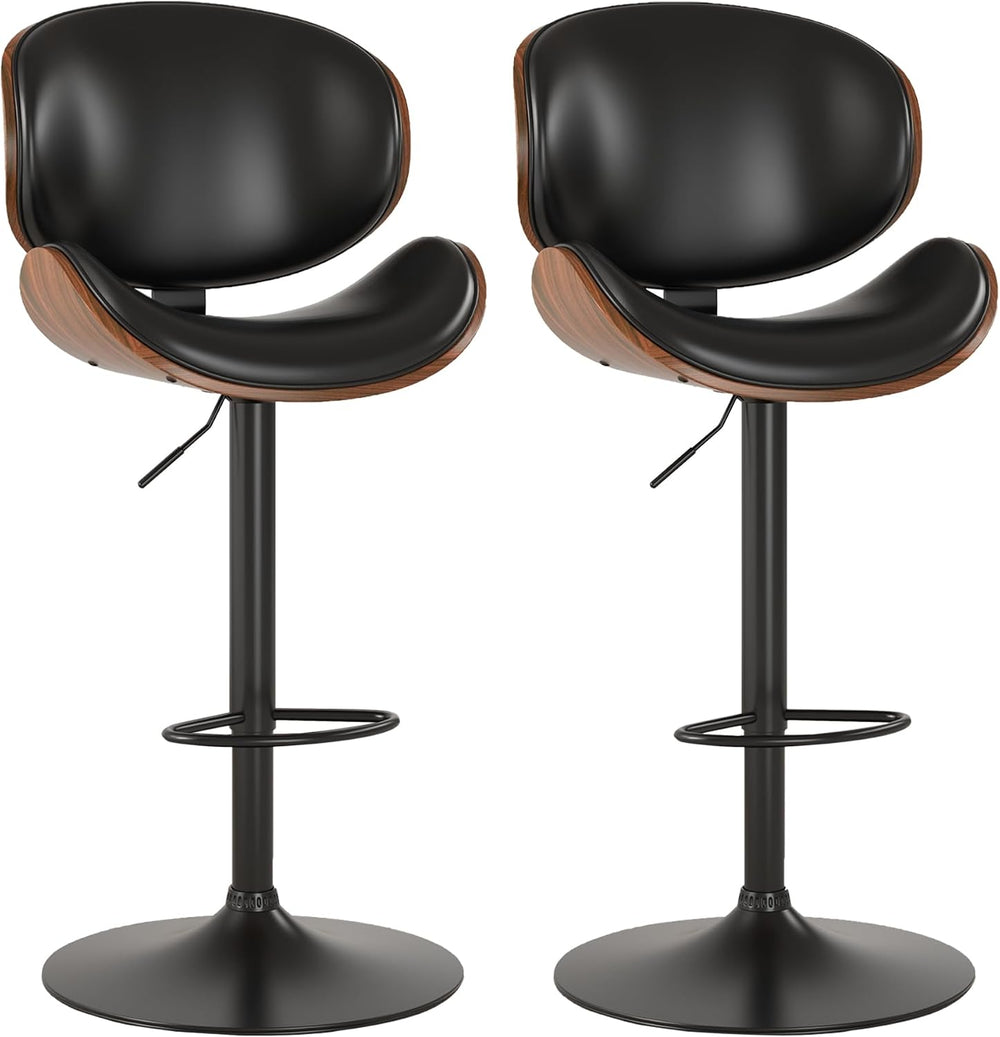 KCC Bar Stools for Kitchen Swivel Bentwood Barstools,Set of 2,Black PU
