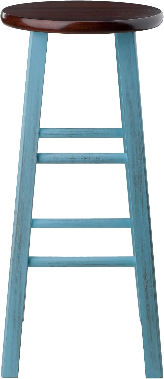 Winsome Ivy Square Leg Bar Stool, Rustic Light Blue and Walnut, 29"
