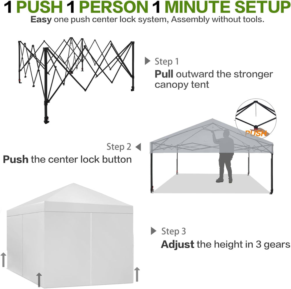 Tunbne 10X10 Pop Up Canopy Tent with 4 Sidewalls, Outdoor, One Push Setup