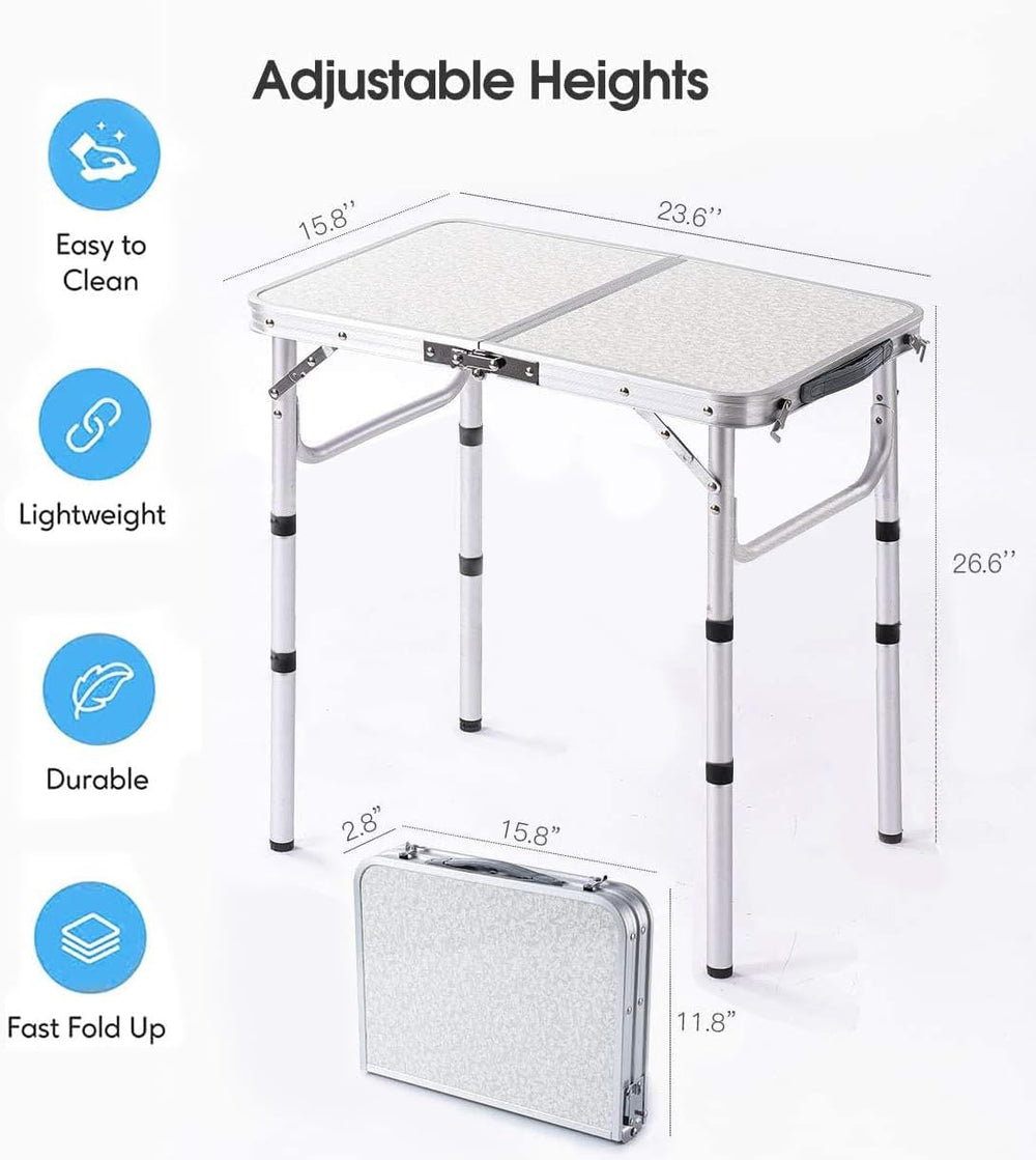 Folding Table Small, 24"Lx 16"W Aluminum Camp Table with Adjustable...