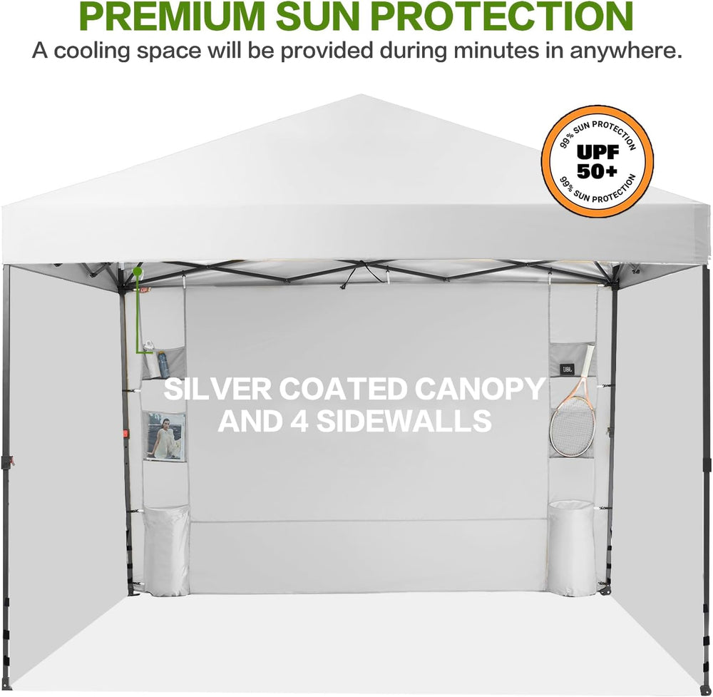 Tunbne 10X10 Pop Up Canopy Tent with 4 Sidewalls, Outdoor, One Push Setup