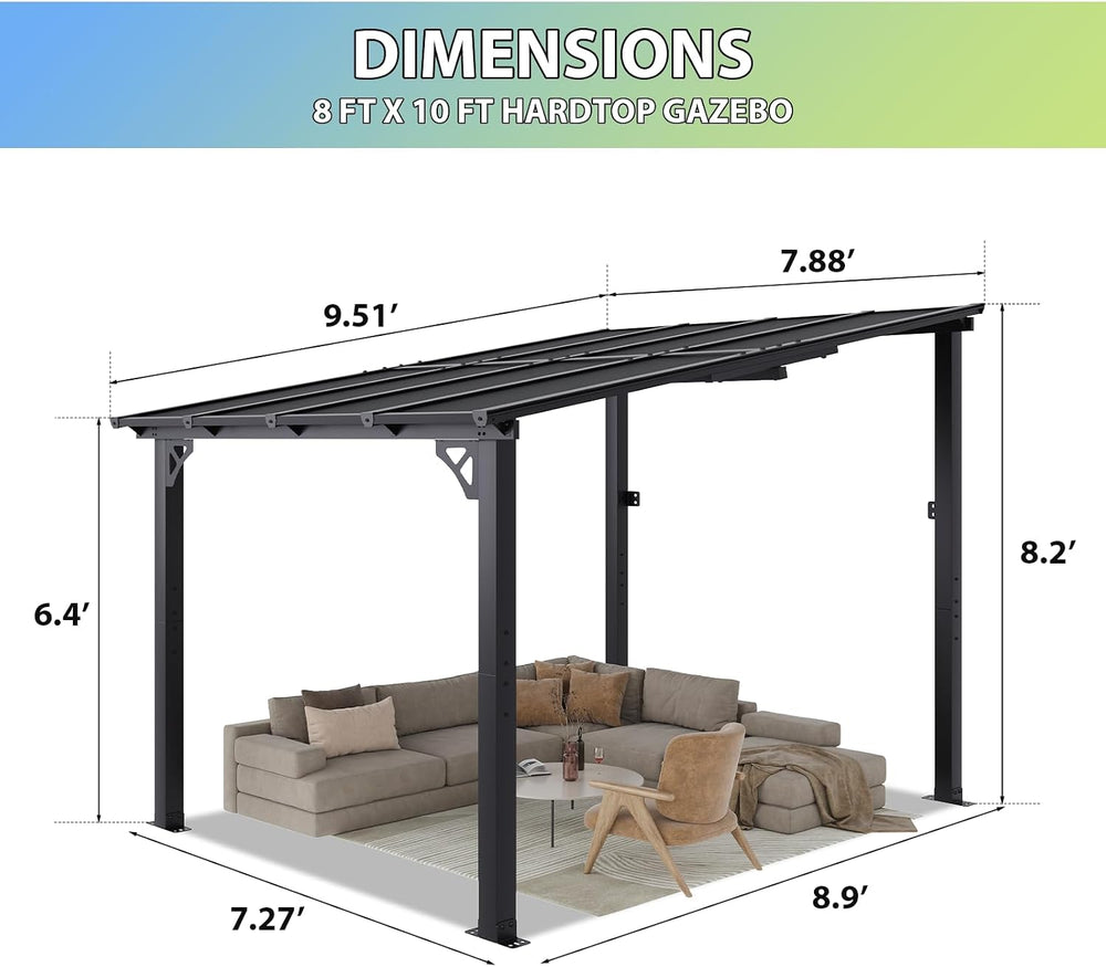 Aoxun 8’x10’ Gazebo with Aluminum Frame & Polycarbonate Panel, Black