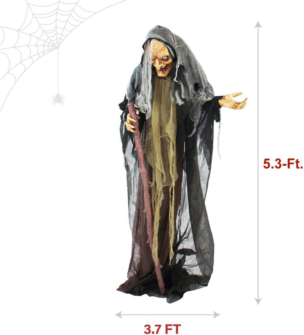 Haunted Hill Farm Life-Size Scary Poseable Talking Witch, Halloween Animatron...