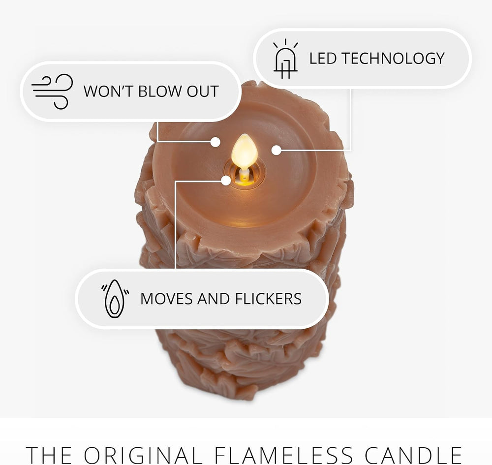 Luminara Flameless Caramel Cafe Embossed Leaves 3.5" x 6.5" Pillar,...