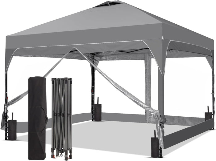 8x8FT 1-Button Push Pop Up Canopy Tent with 4 Clear PVC Sidewalls