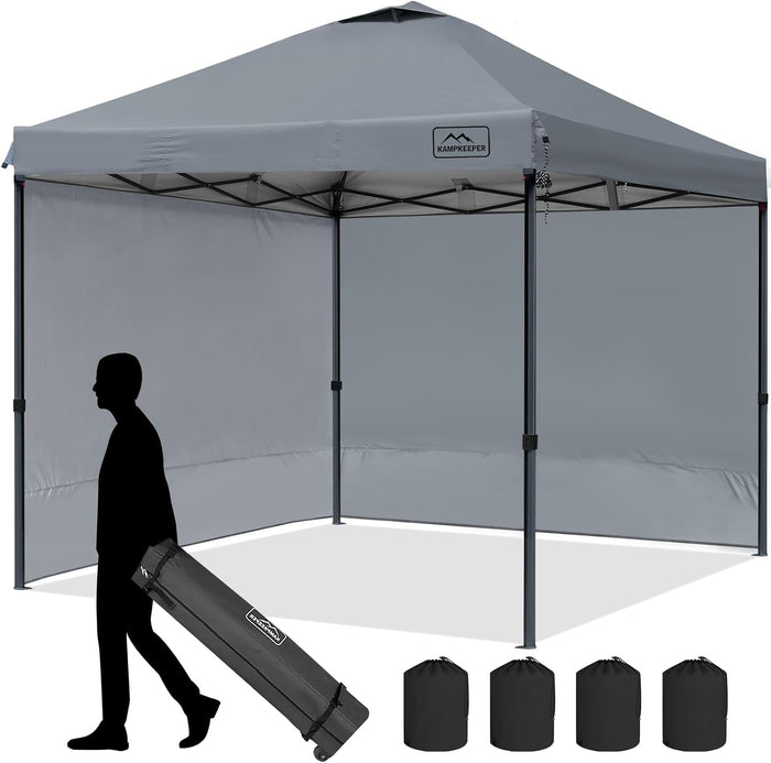 KAMPKEEPER Outdoor Pop-Up Canopy Tent with 2 Sidewalls, Grey, 10 x 10 Ft