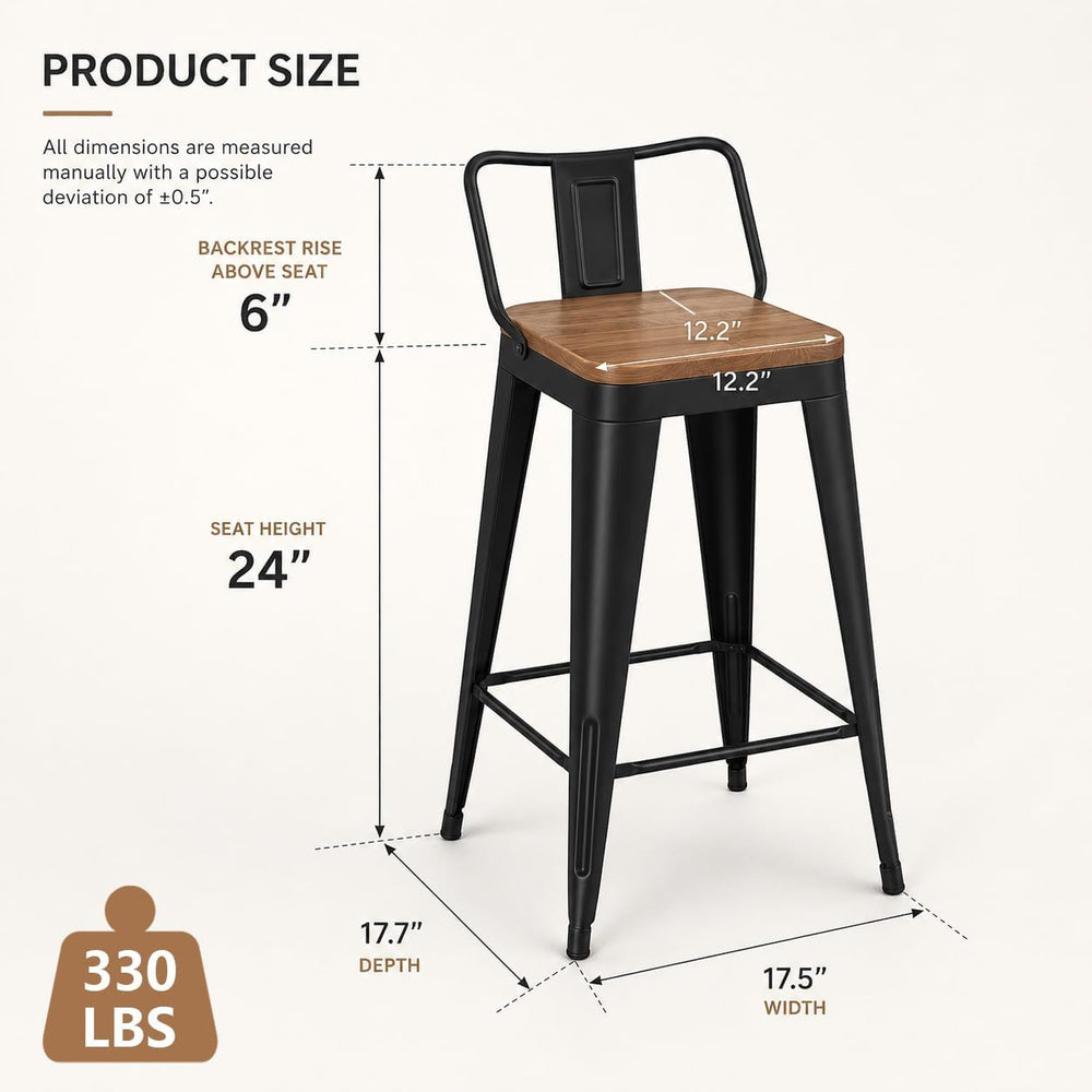 Yongchuang 24" Metal Barstools Set of 4 Counter Bar Stools with Wood Top...
