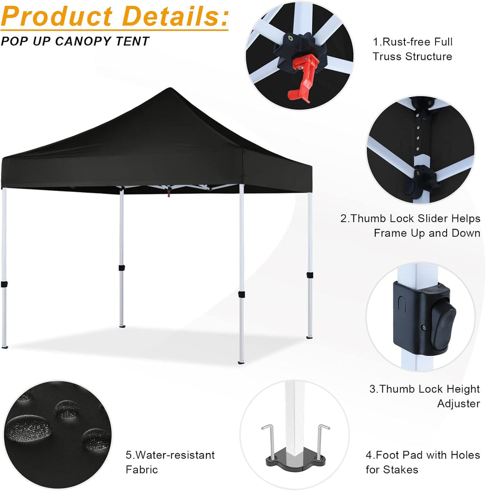 HLong 10x10 Heavy Duty Pop-Up Canopy, Black