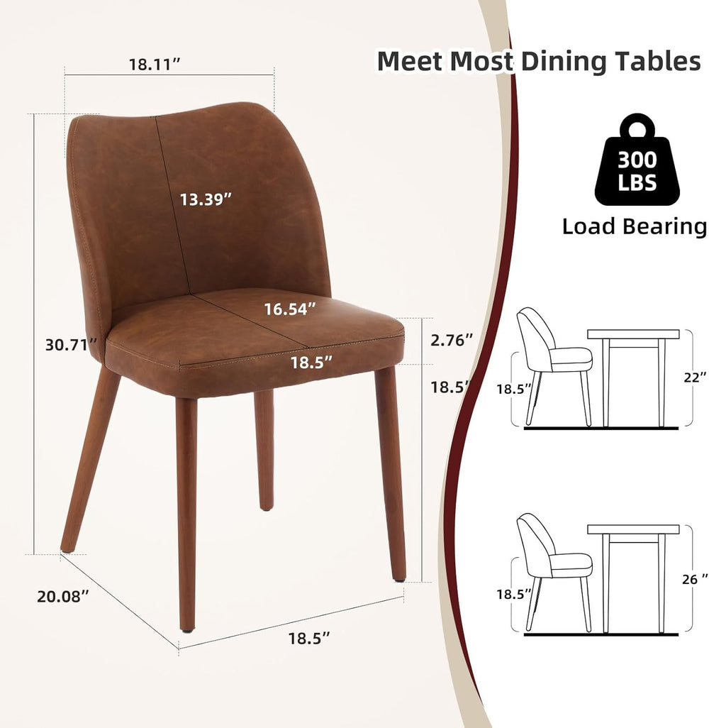 Mid Century Modern Dining Chairs Set of 2,PU Fabric Upholstered Accent with W...