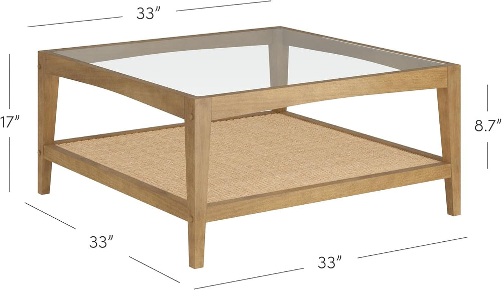 Nathan James Hayes Glass Top Coffee Table, Solid Wood Coffee Table with Glass...
