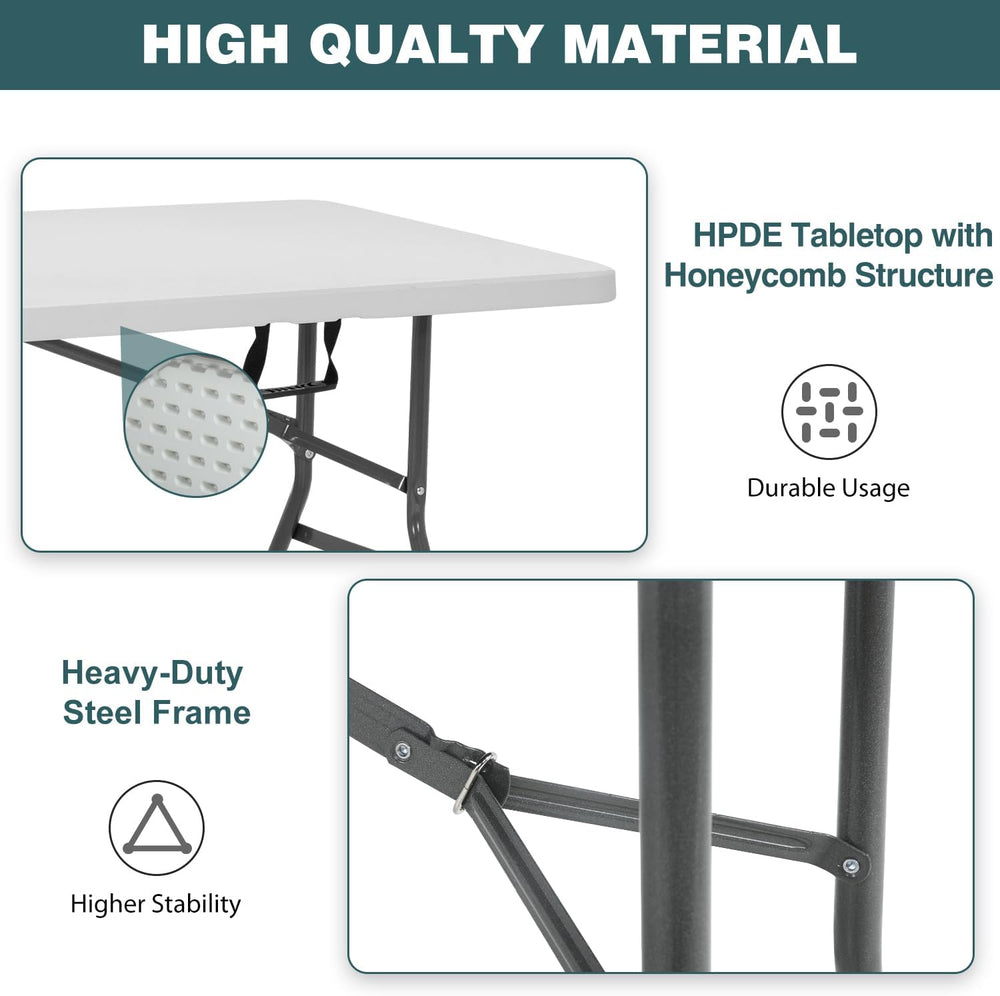 FDW | 6FT Folding Table | White | Portable Plastic Table