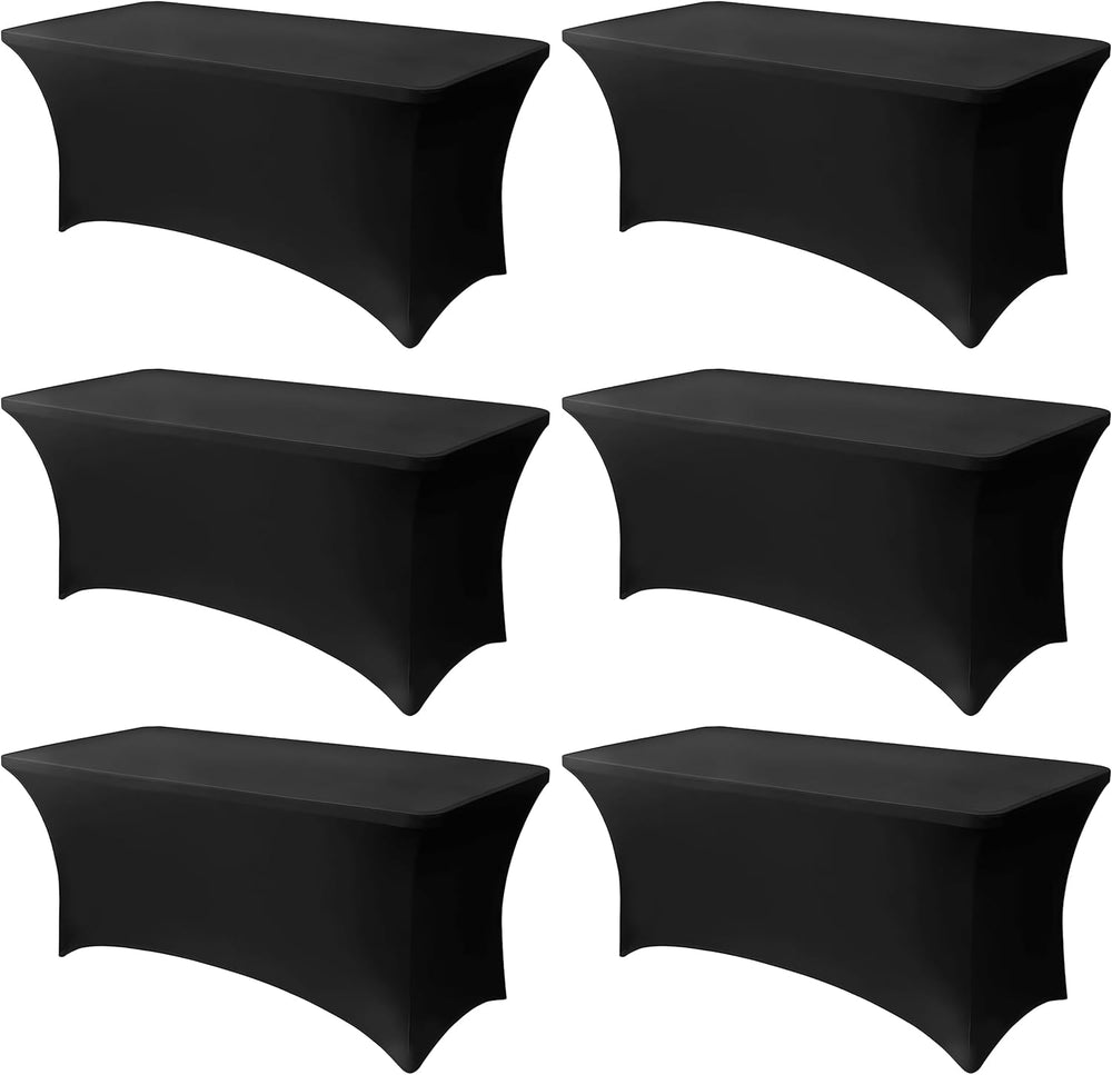 6FT Black Table Cloth - 6 Pack Fitted Stretch Rectangle Spandex Tablecloth, W...