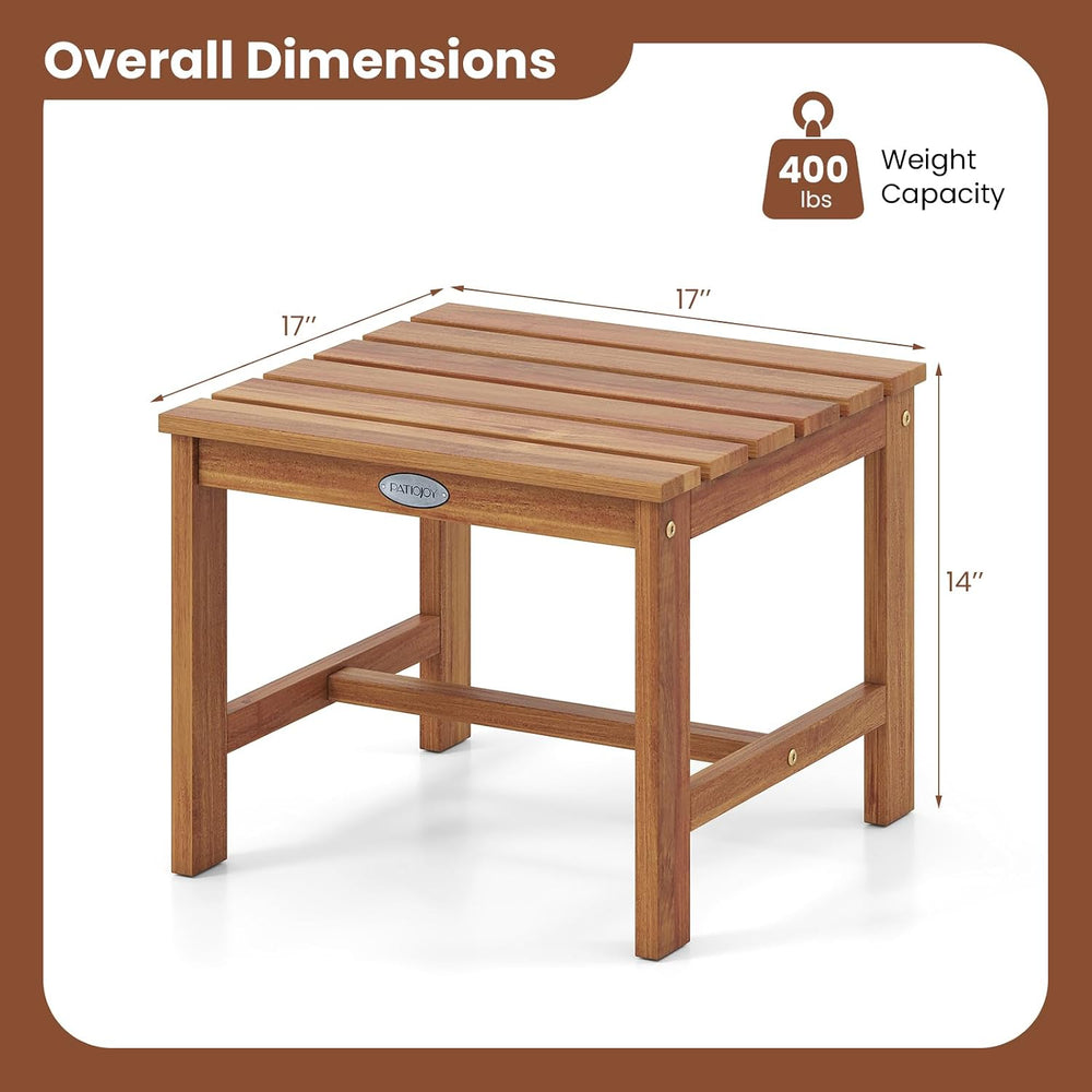 Tangkula Patio Acacia Wood Side Table, 17" Square End Table with Slatted...