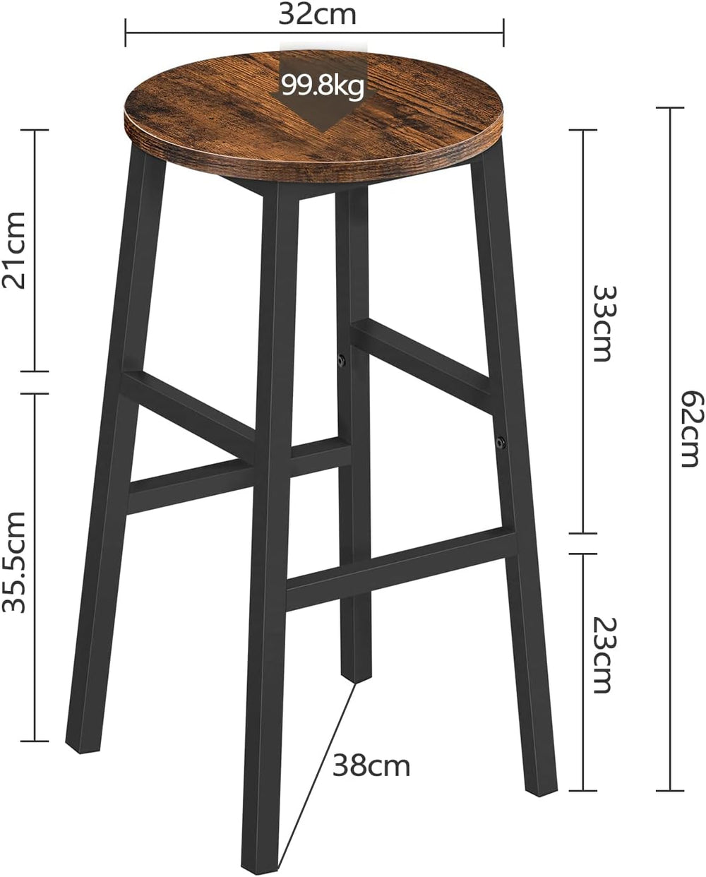 MAHANCRIS Bar Stools, Set of 2 Round Bar Chairs with Footrest, 24.4 Inch Kitc...