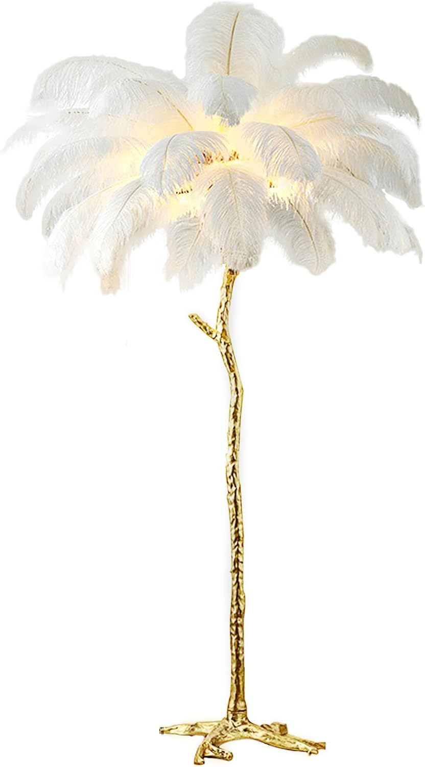 White Ostrich Feather Floor Lamp, Luxury Resin Ostrich Feather Lamp,Romantic ...