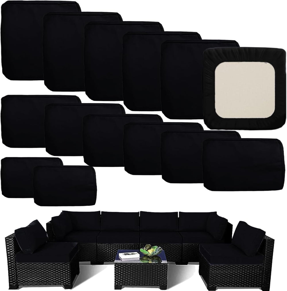 Outdoor Cushion Covers Replacement 14 Pcs, Black