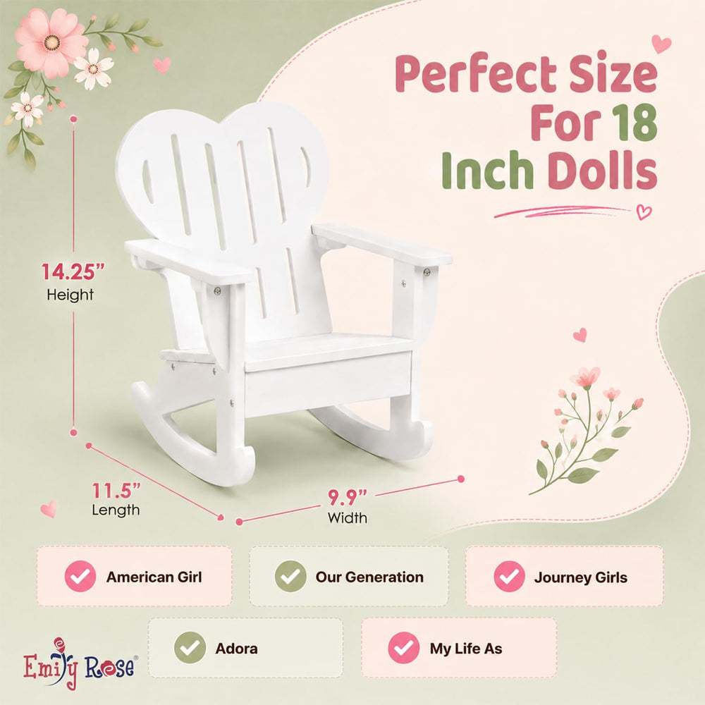 Emily Rose 18 Inch Doll Chair White Adirondack Rocking (No Doll)