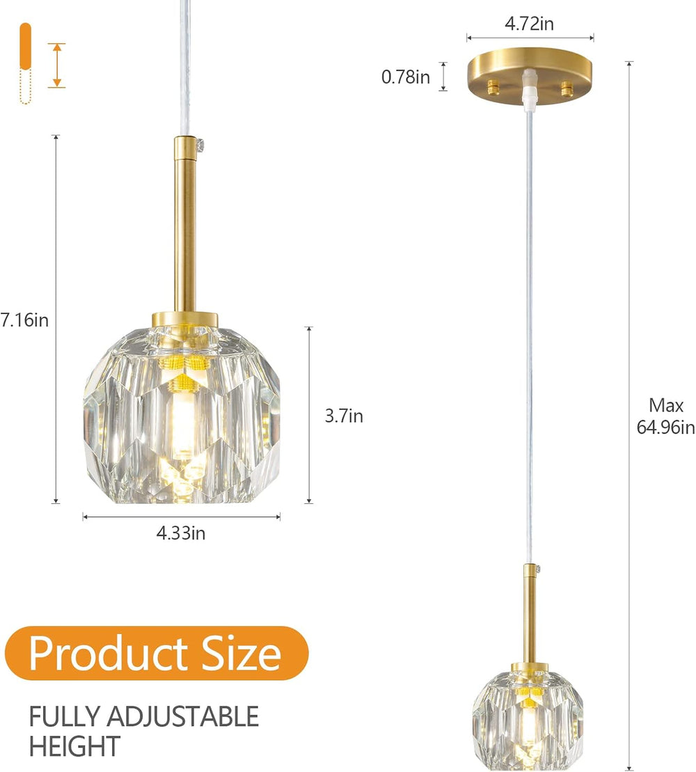 LMQNINE Mini Crystal Gold Pendant Lights Kitchen Island 3 Pack Pendant Light ...