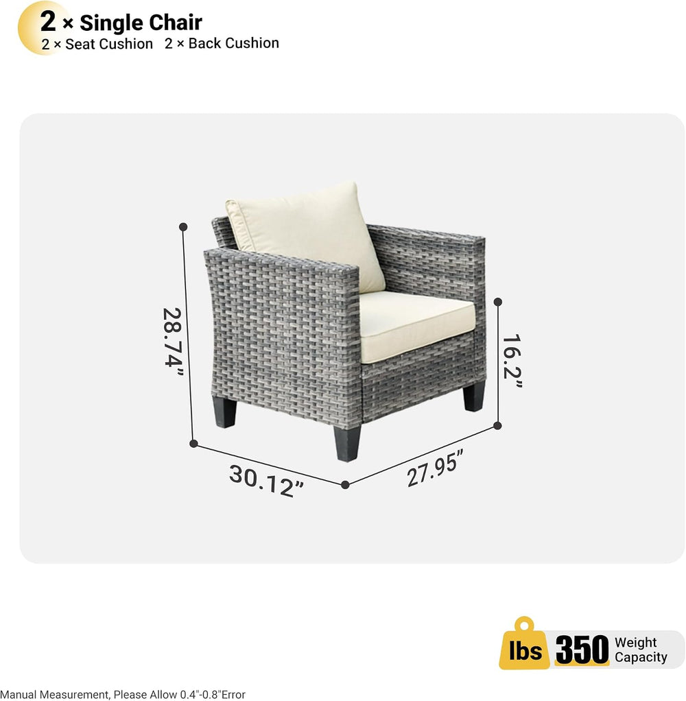ovios 2-Pieces Patio Chairs, Outdoor Wicker Chair of 2, All Weather Modern Hi...