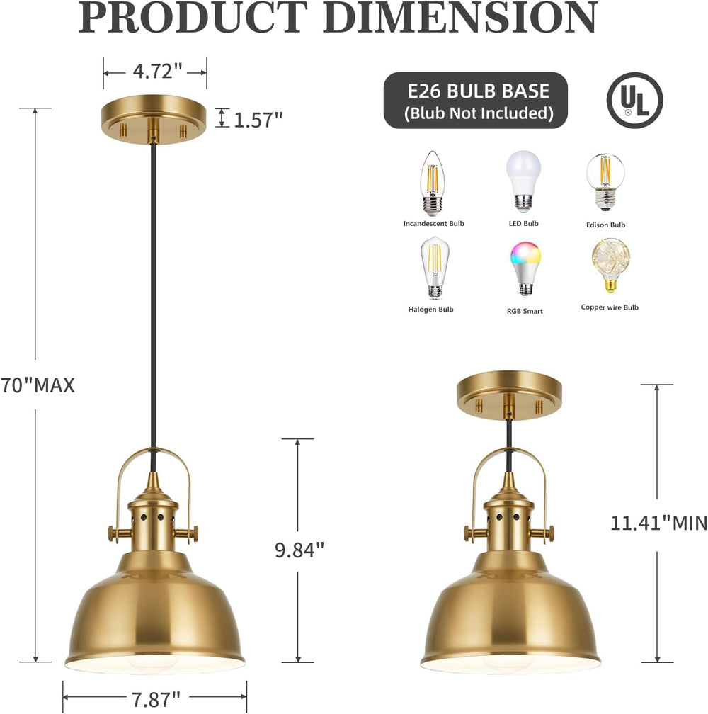 Farmhouse Small Pendant Lights Kitchen Island, Gold, 3 Pack