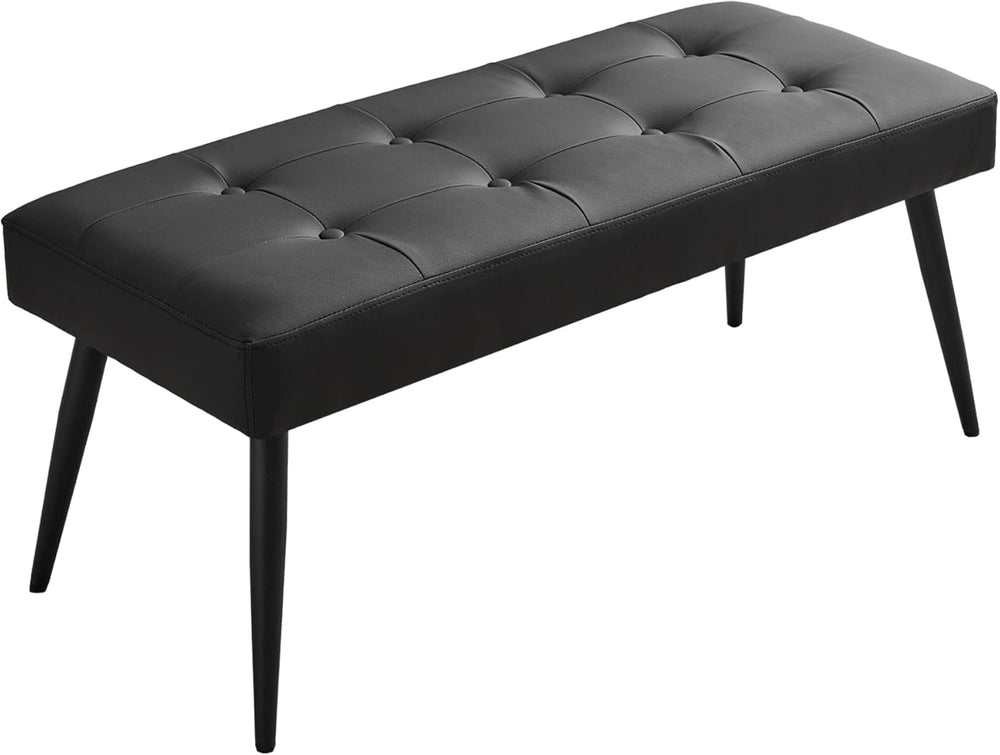 LOULENS Faux Leather Entryway Bench, Modern Upholstered Bench, Matte Black