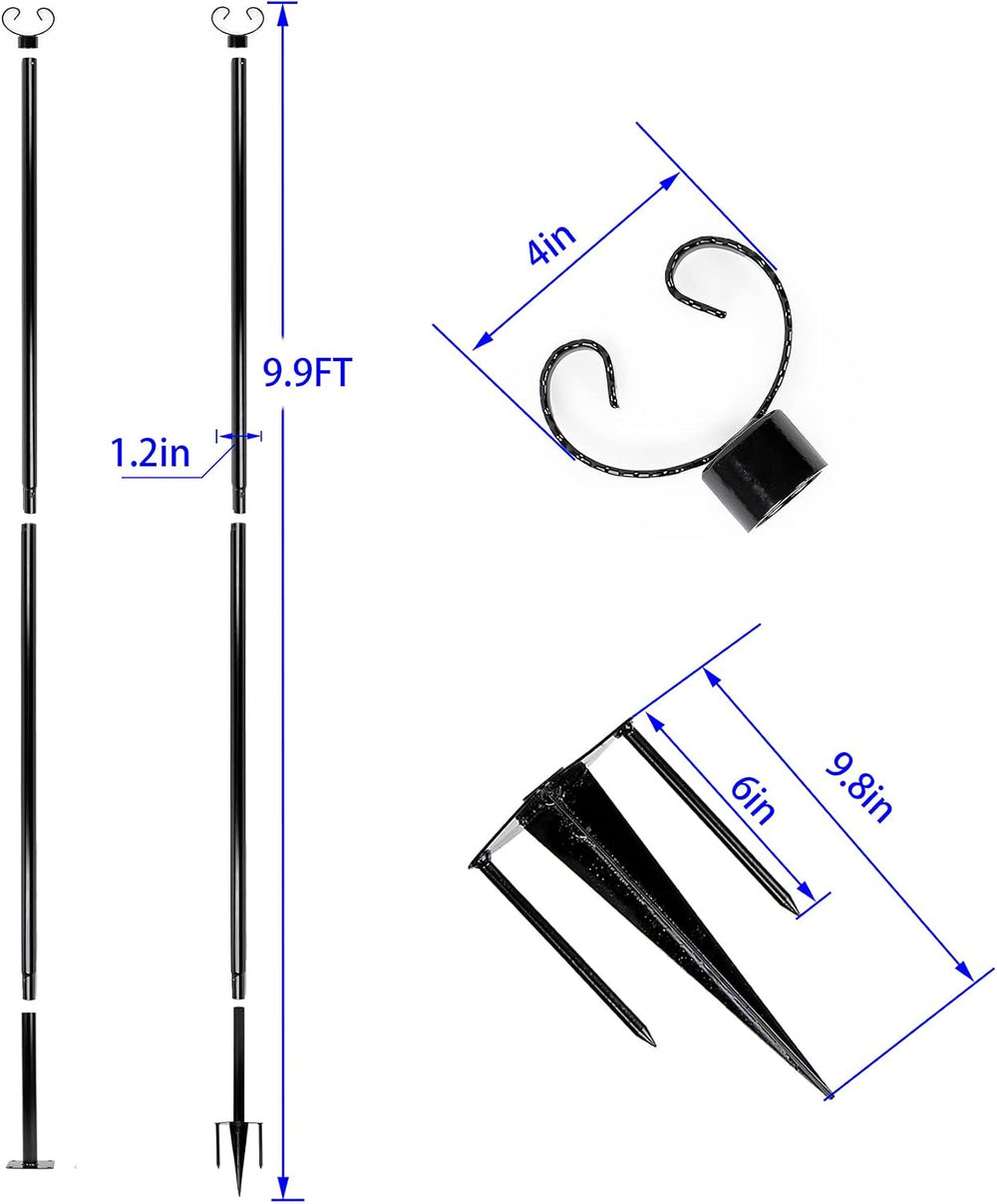 String Light Poles - 9ft Outdoor Metal Poles with Hooks for Hanging String Li...