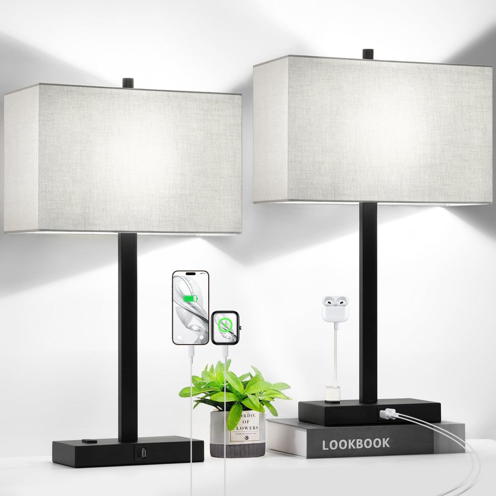 21" Touch Bedside lamps with 2 USB & AC Outlets, 3-Way Dimmable Beds...
