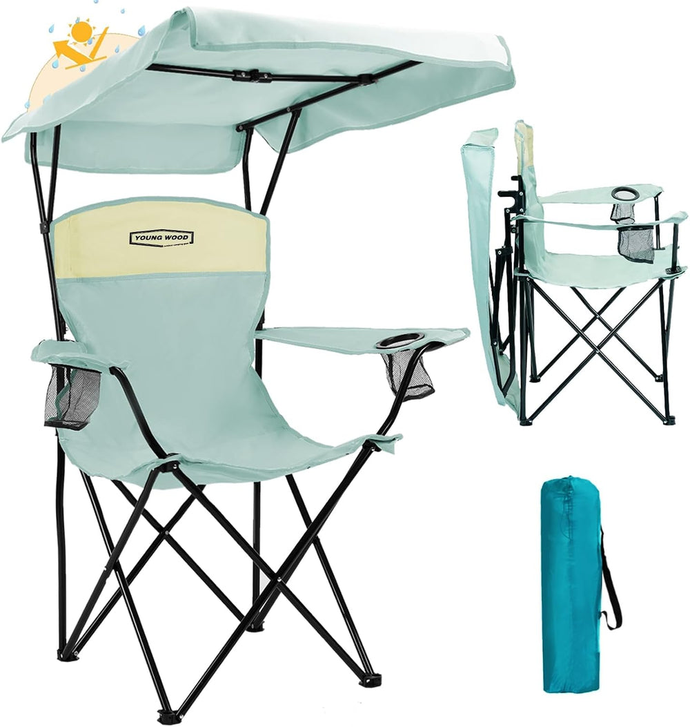 YOUNG WOOD Camping Chair with Canopy, Beach Chair with Shade,Portable,Lightwe...