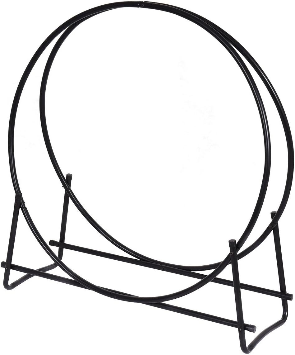 COSTWAY 41” Firewood Log Rack, Powder-Coated Steel Fireplace Wood Holder w/Do...
