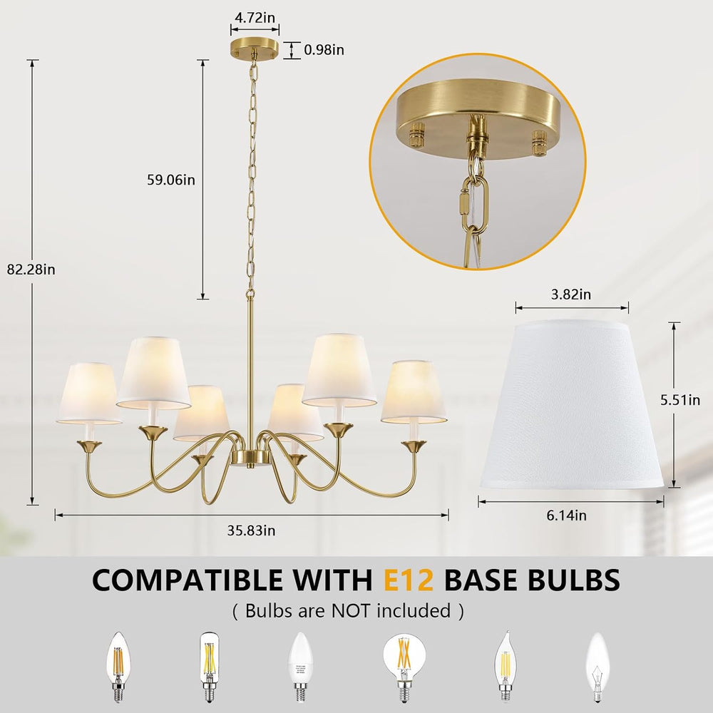 6 Lights Modern Brass Gold Chandeliers for Dining Room, Farmhouse Chandelier ...