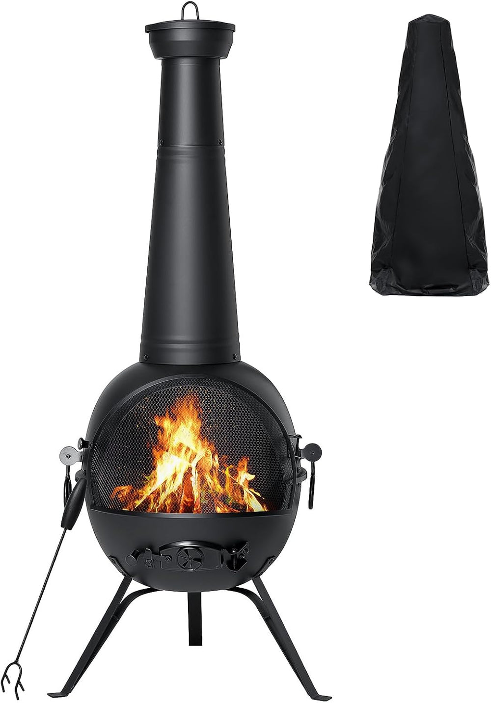 Chiminea Outdoor Fireplace Prairie Fire Patio Backyard Wooden Fire Pit with C...