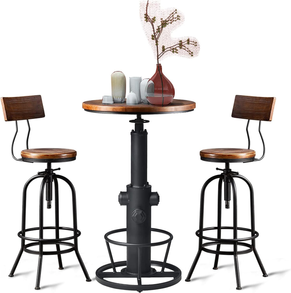 3-Piece Bar Height Table & Stools Sets for Cocktail Bistro Home Pub Party...