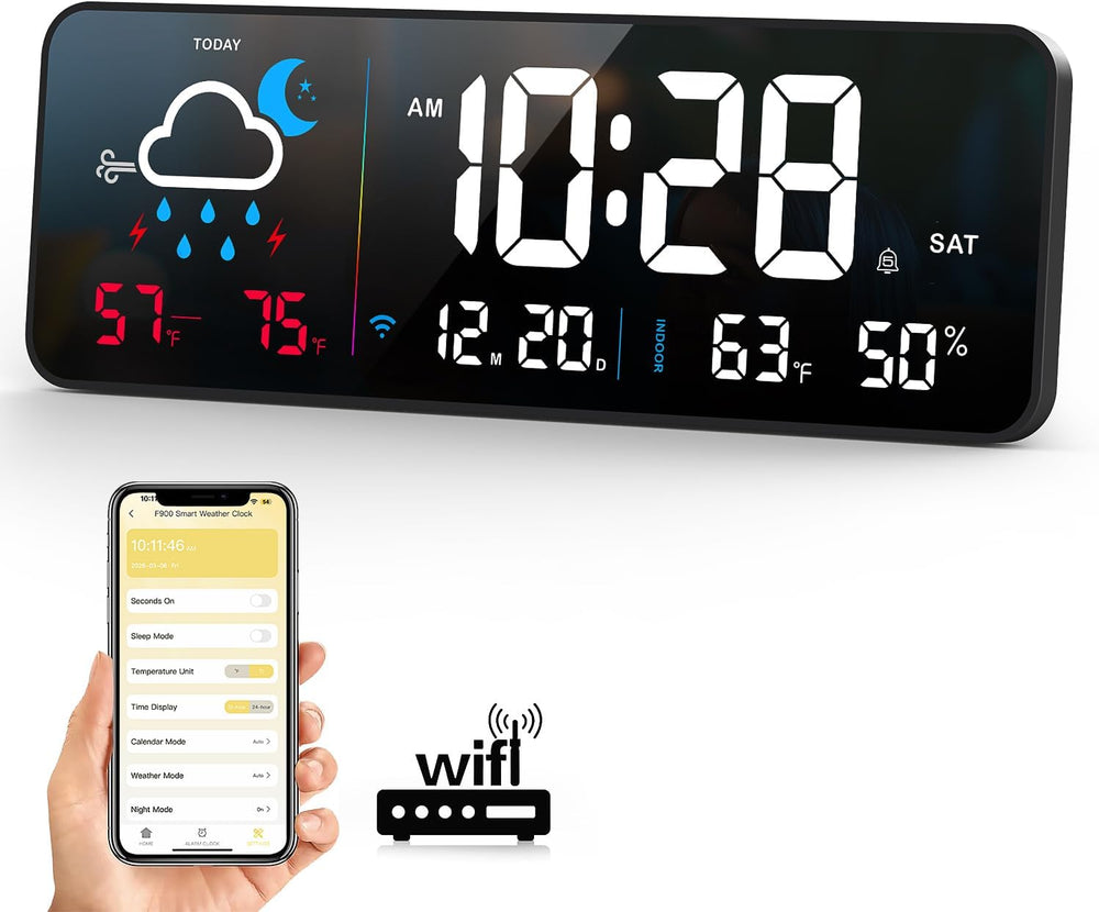 Digital Wall Clock, Digital Clock Large Display with Network Auto-Synced, Cor...