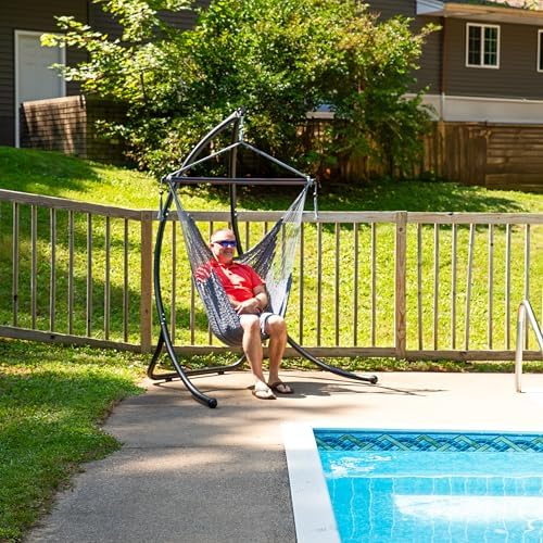 Sunnydaze Hanging Hammock Chair Swing for Patio, Caribbean, Gray